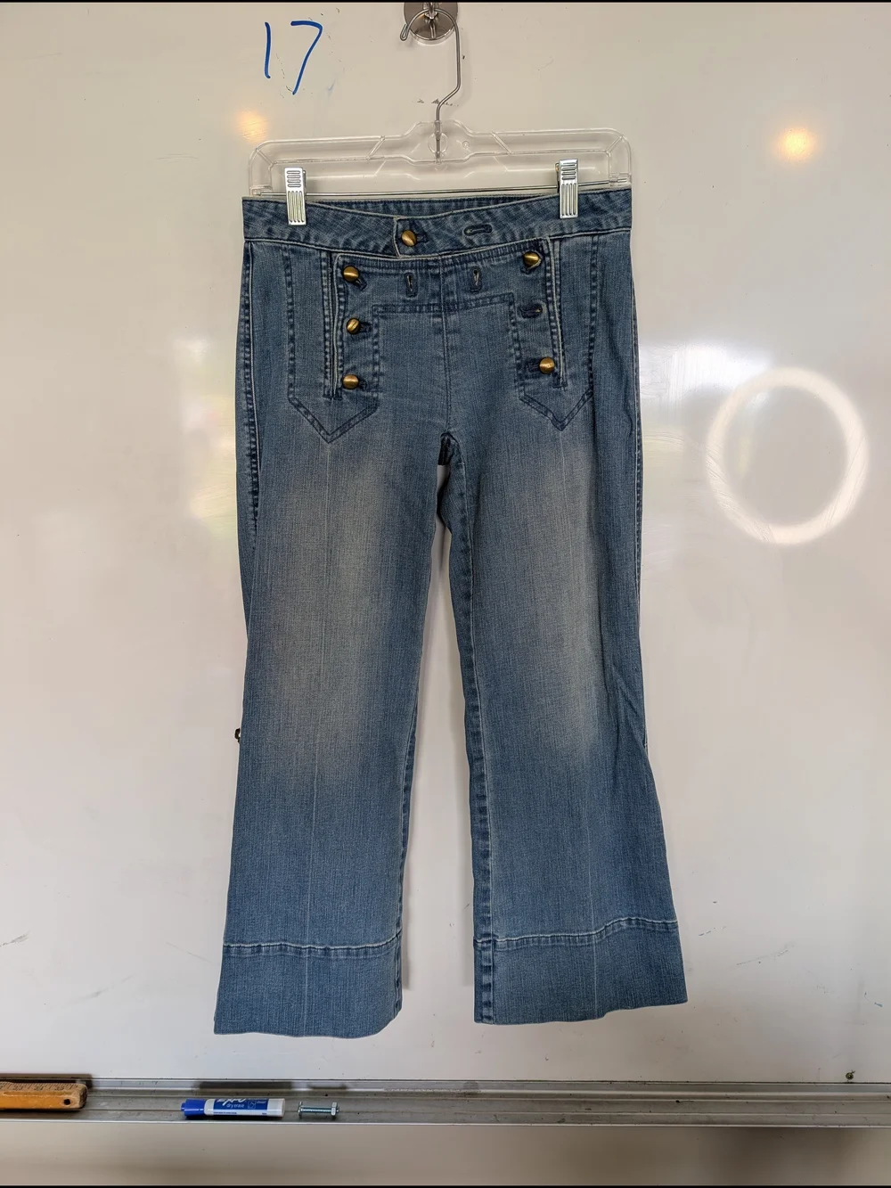 Michael Kors Light Blue High-Rise Wide Leg Jeans with Button Detail